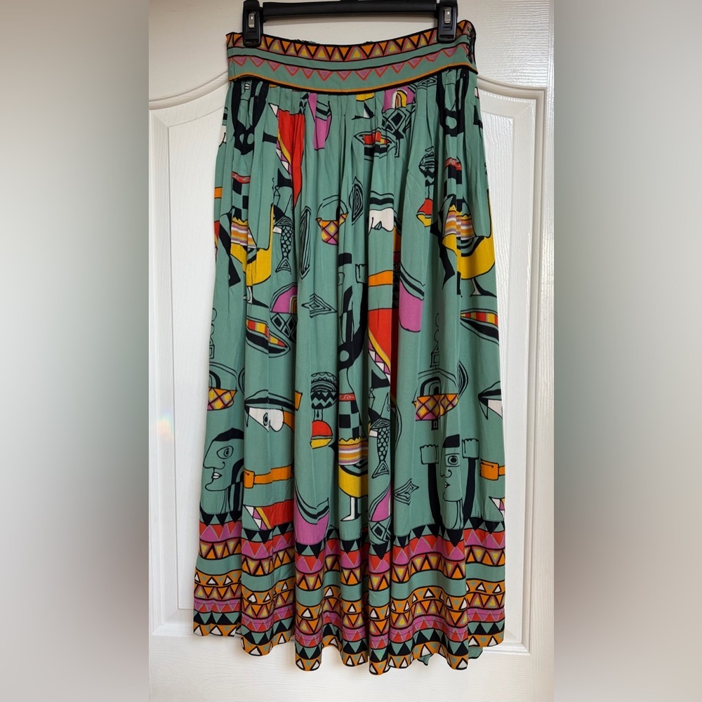 Vintage Dorothy Schoelen Platinum Patterned Skirt Elastic Waist Whimsical Size 8